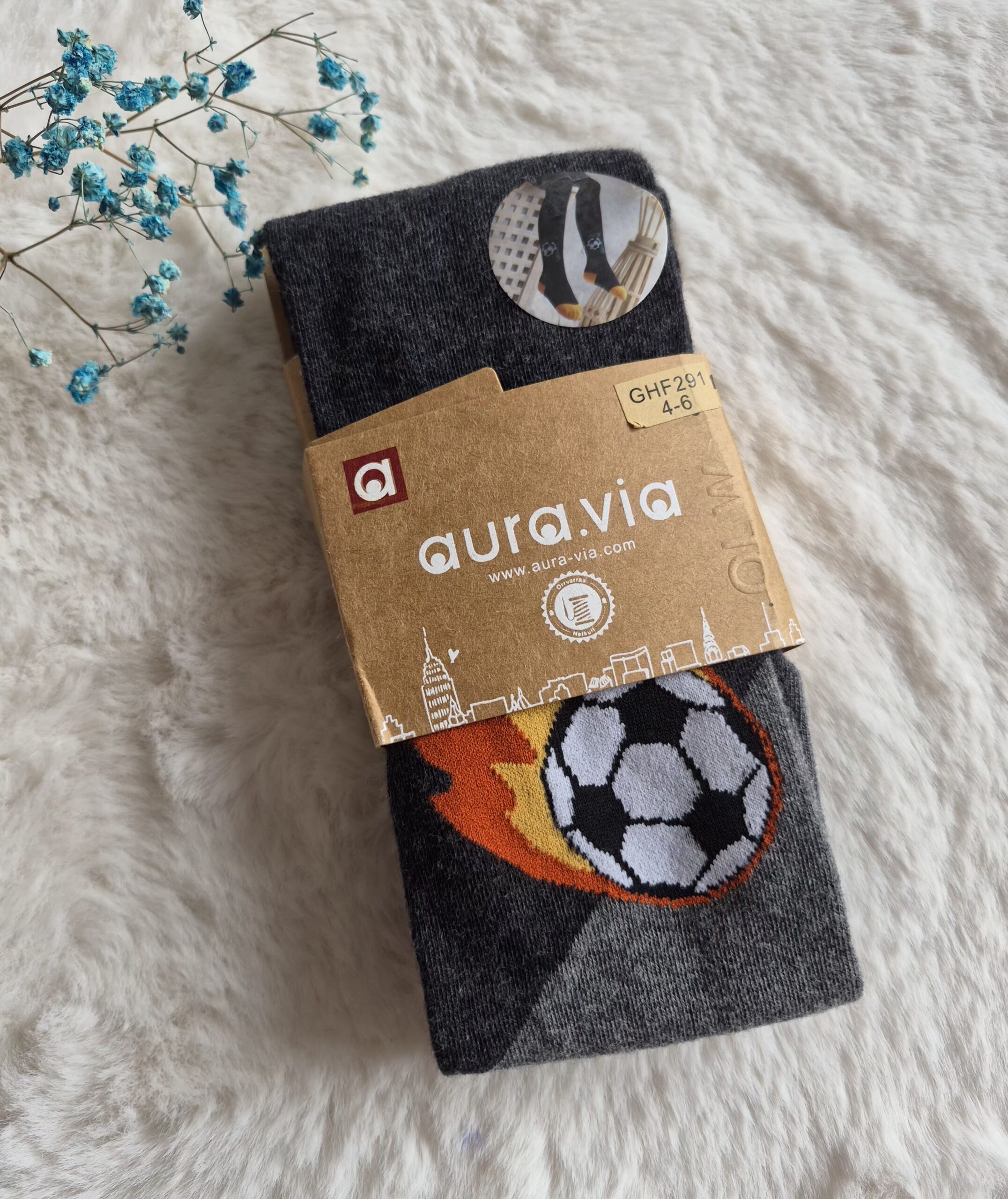 Aura Via medvilninės pėdkelnės berniukams su futbolo motyvais, įvairios spalvos